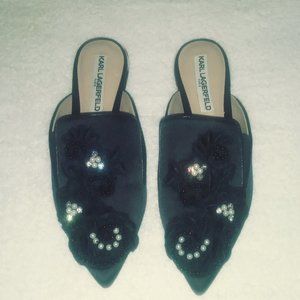 Black Floral and Jewel Embellished Mules